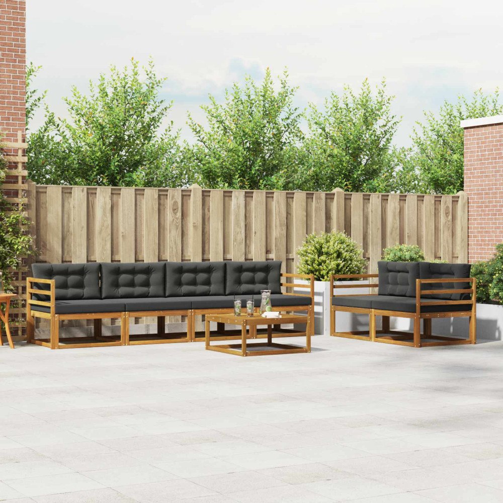 vidaXL Utomhussoffset med kudde 7 pcs Naturlig och Antracit