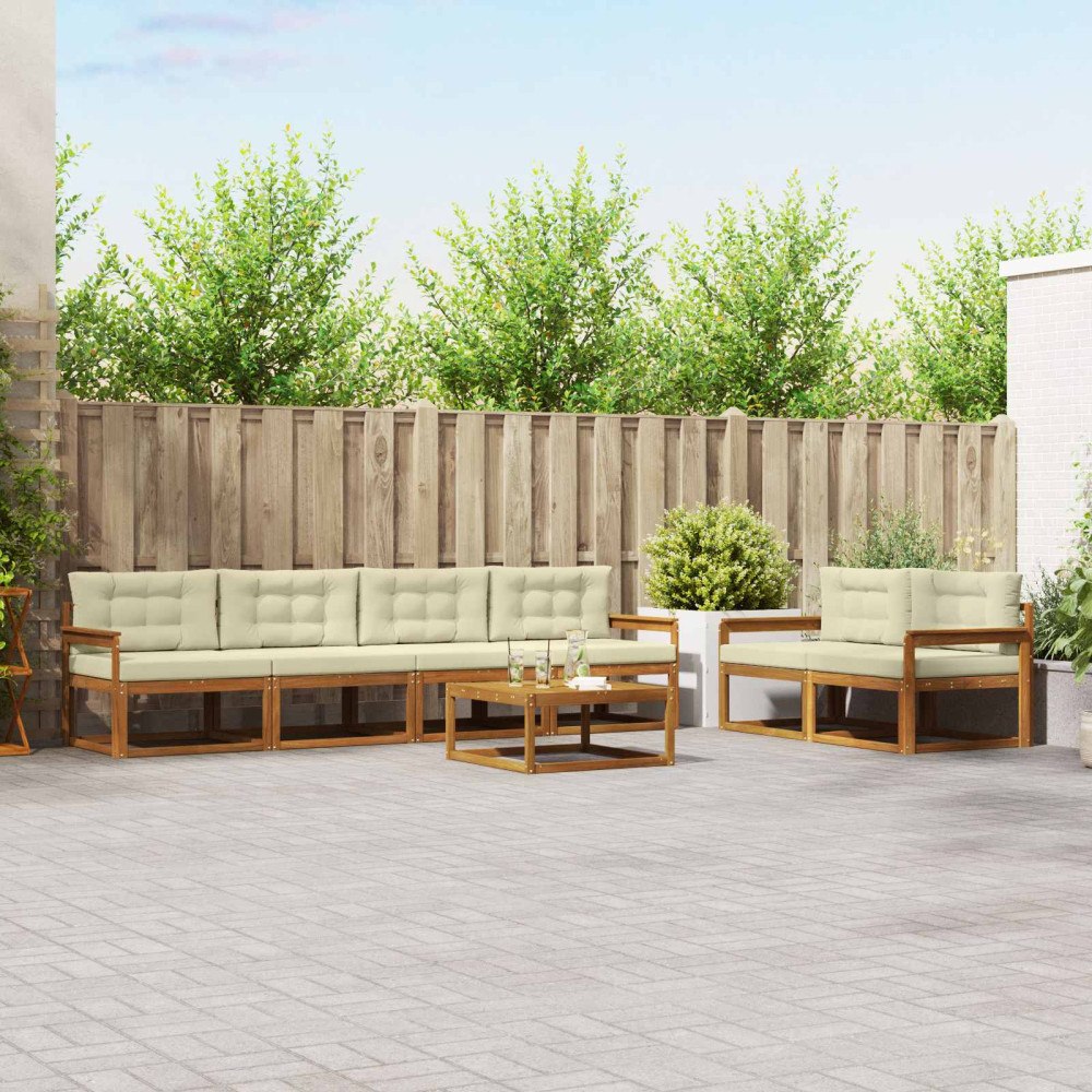 vidaXL Utomhussoffset med kudde 7 pcs Naturlig och Grädde