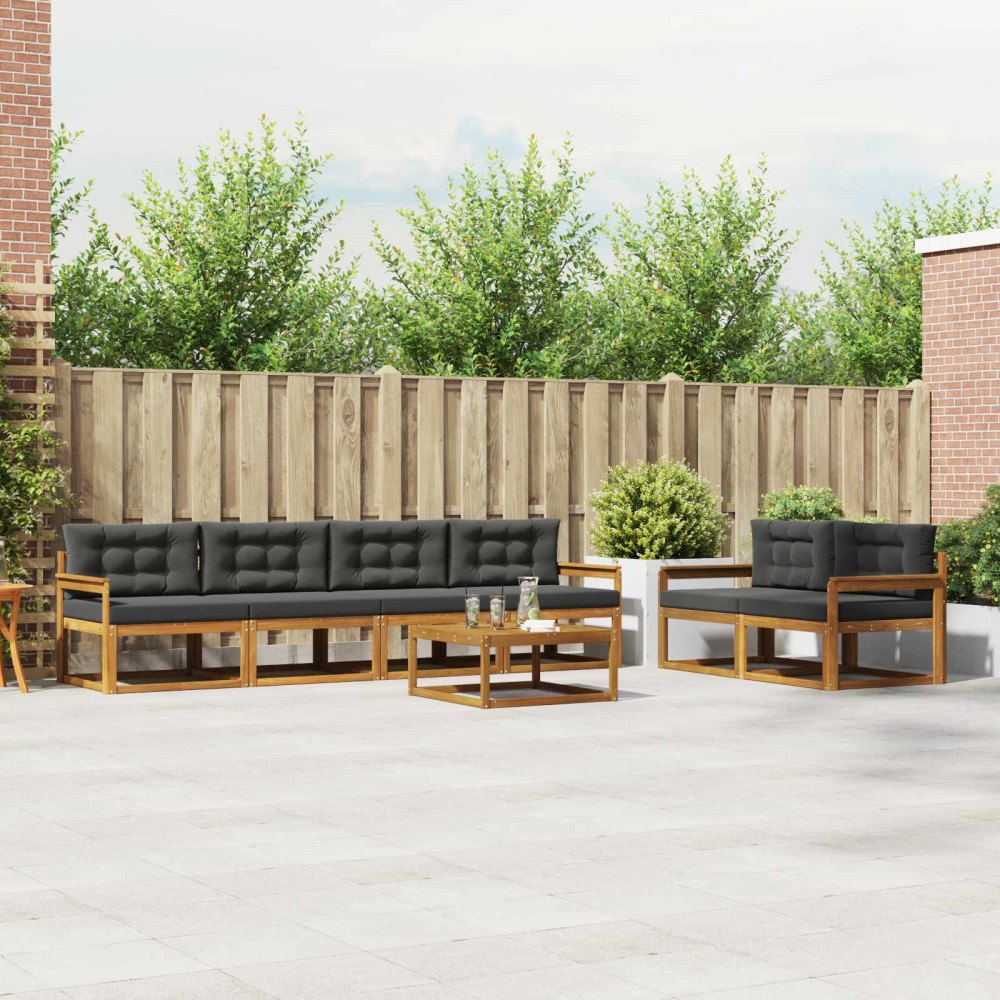 vidaXL Utomhussoffset med kudde 7 pcs Naturlig och Antracit