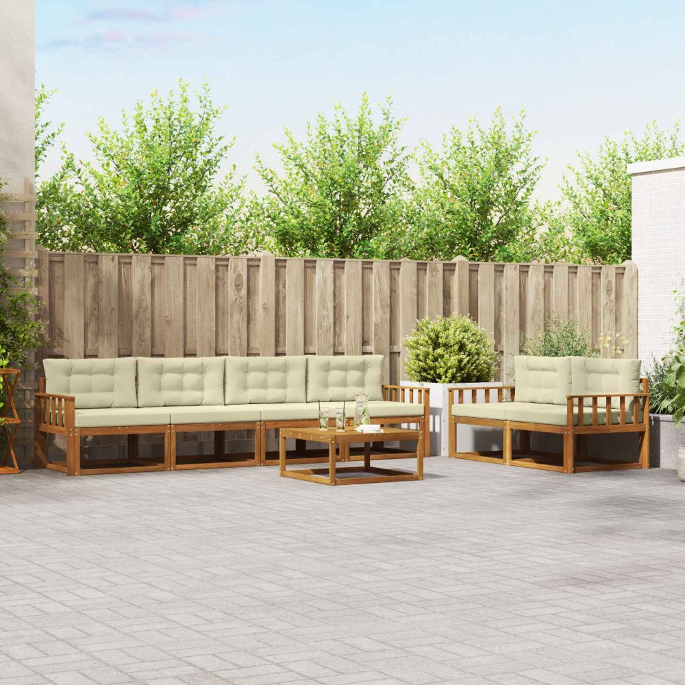 vidaXL Utomhussoffset med kudde 7 pcs Naturlig och Grädde