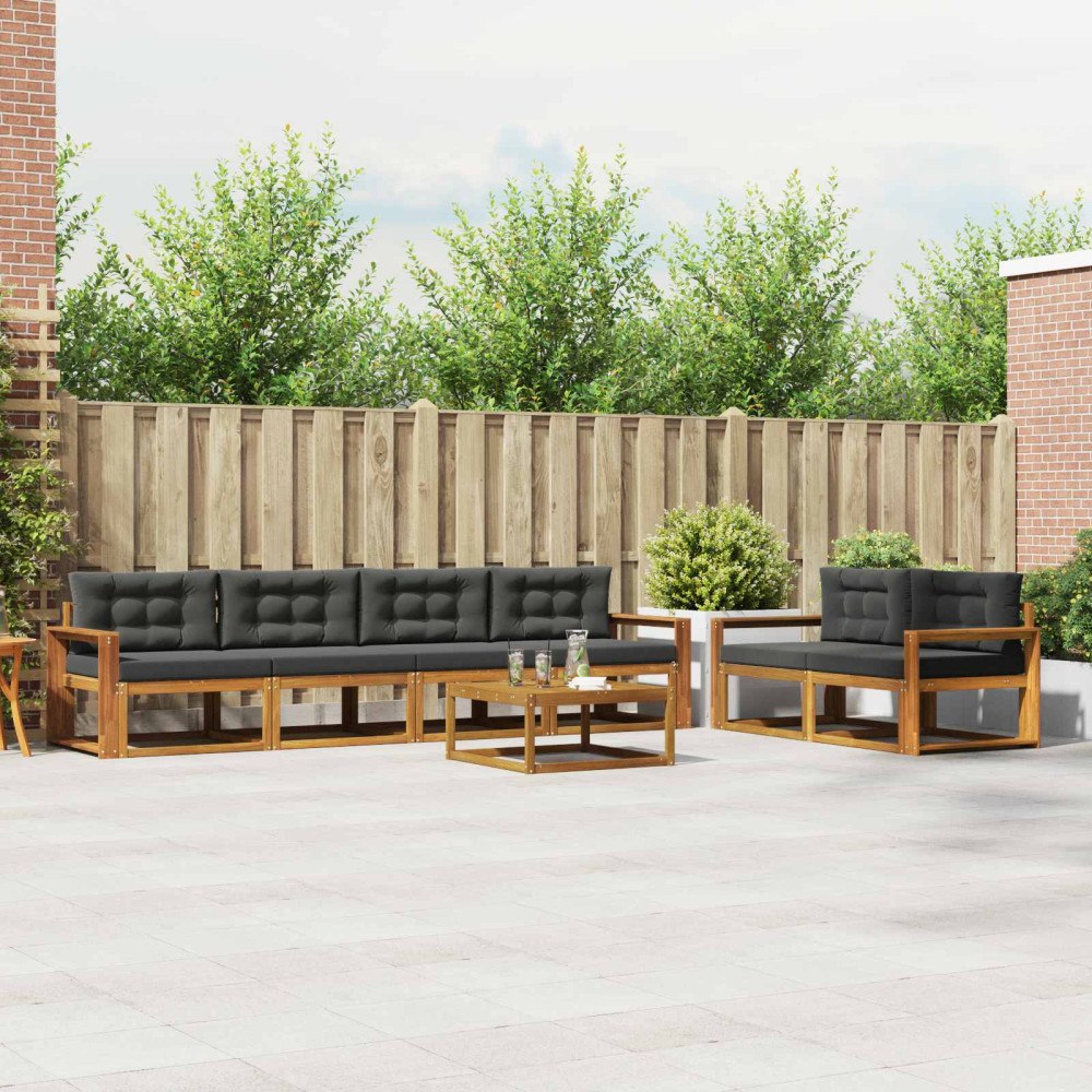 vidaXL Utomhussoffset med kudde 7 pcs Naturlig och Antracit