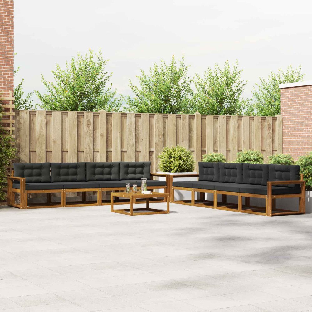 vidaXL Utomhussoffset med kudde 9 pcs Naturlig och Antracit