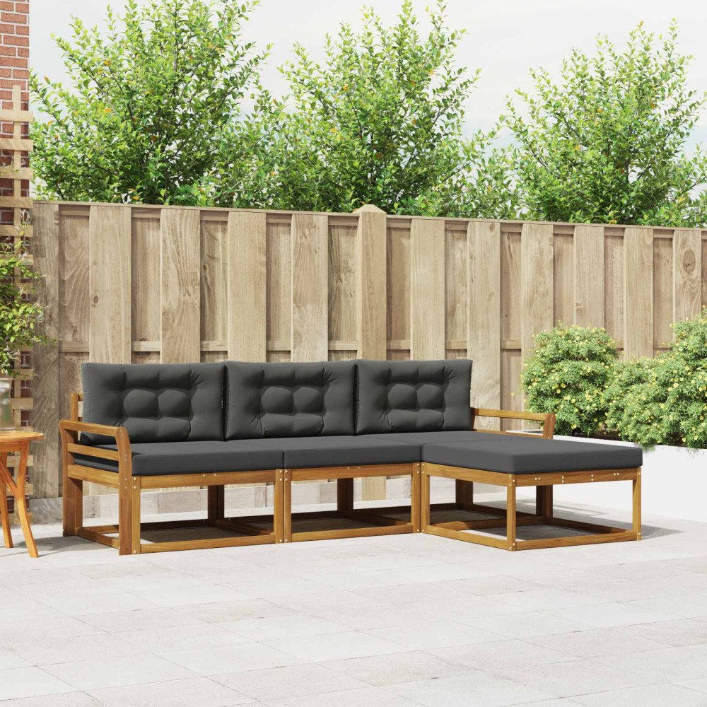 vidaXL Utomhussoffset med kudde 4 pcs Naturlig och Antracit