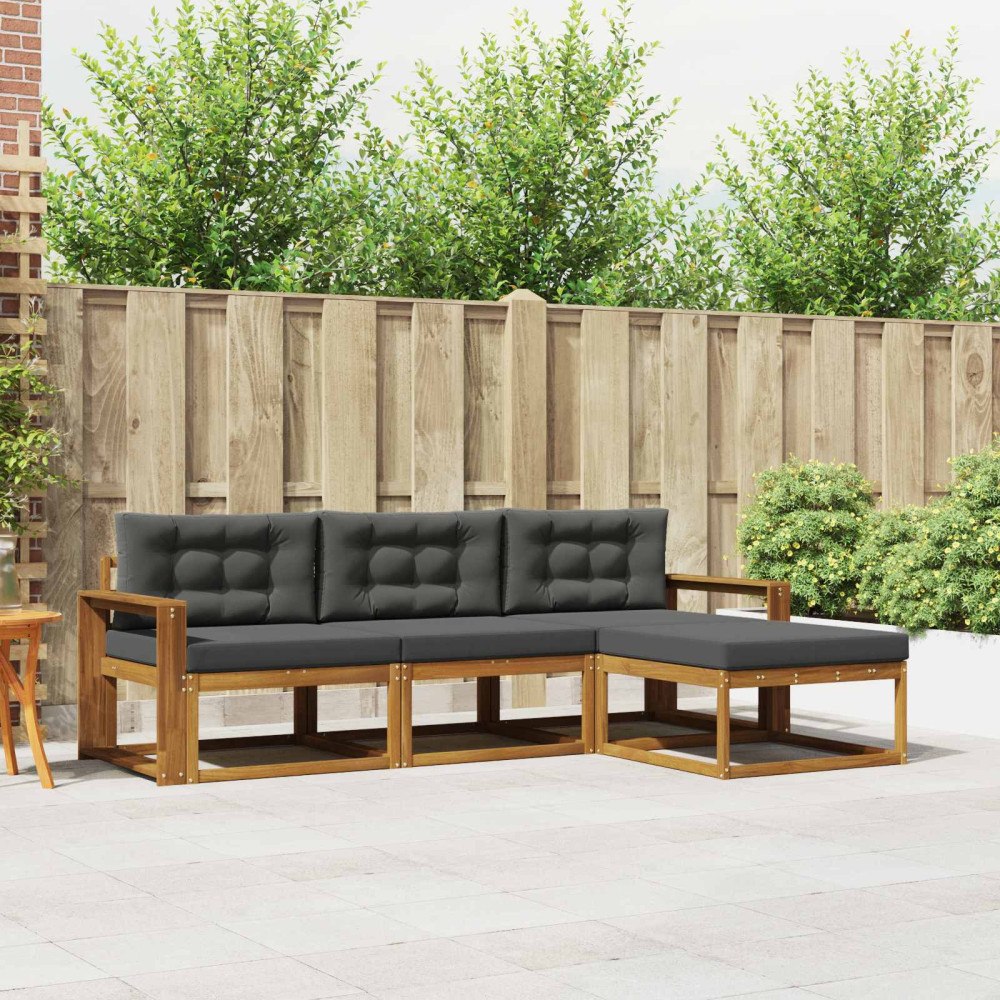 vidaXL Utomhussoffset med kudde 4 pcs Naturlig och Antracit