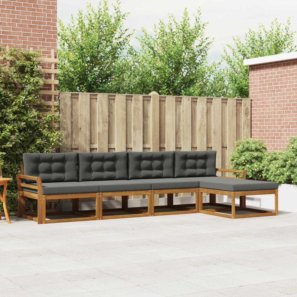 vidaXL Utomhussoffset med kudde 5 pcs Naturlig och Antracit