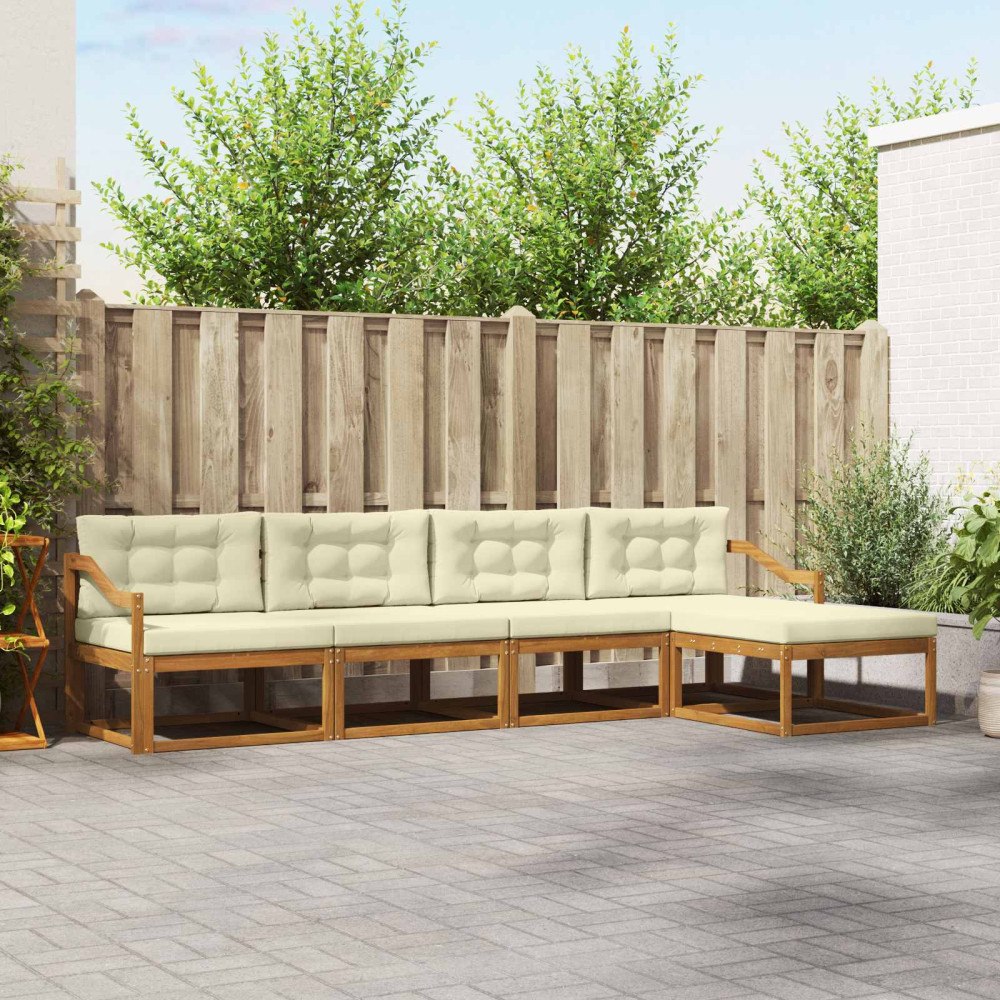 vidaXL Utomhussoffset med kudde 5 pcs Naturlig och Grädde