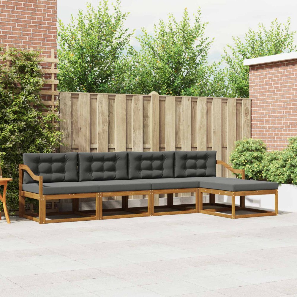 vidaXL Utomhussoffset med kudde 5 pcs Naturlig och Antracit