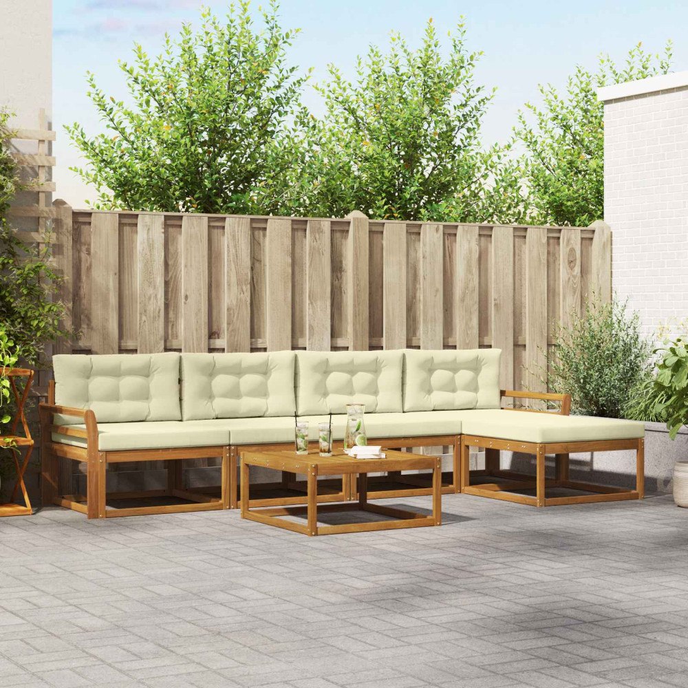 vidaXL Utomhussoffset med kudde 6 pcs Naturlig och Grädde