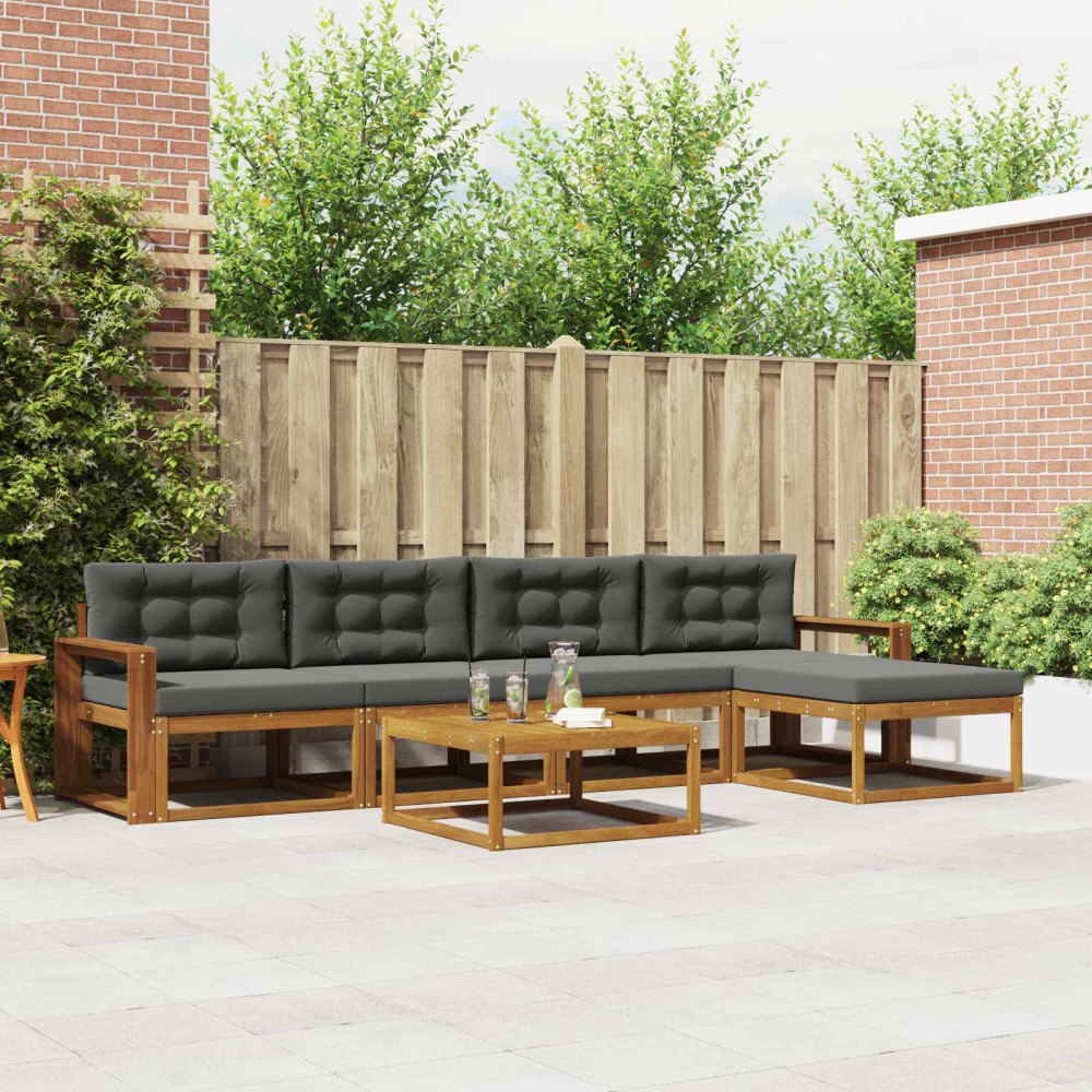 vidaXL Utomhussoffset med kudde 6 pcs Naturlig och Antracit