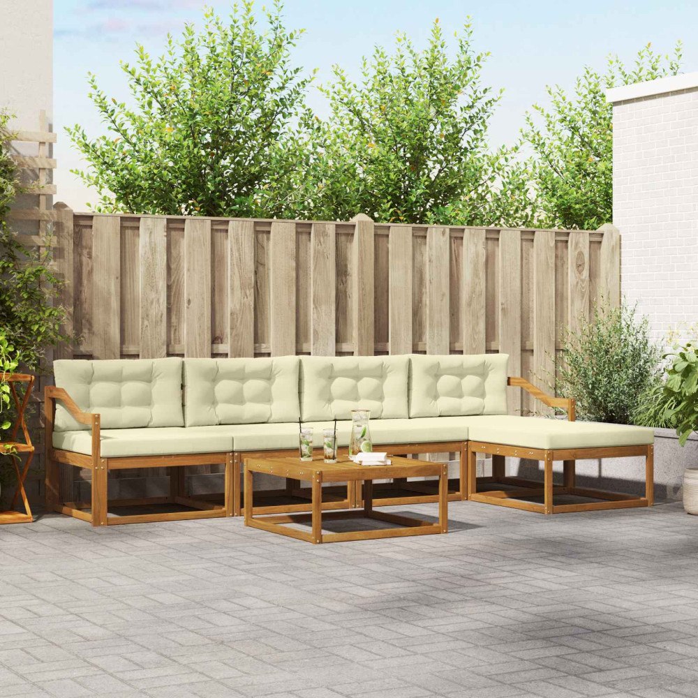 vidaXL Utomhussoffset med kudde 6 pcs Naturlig och Grädde