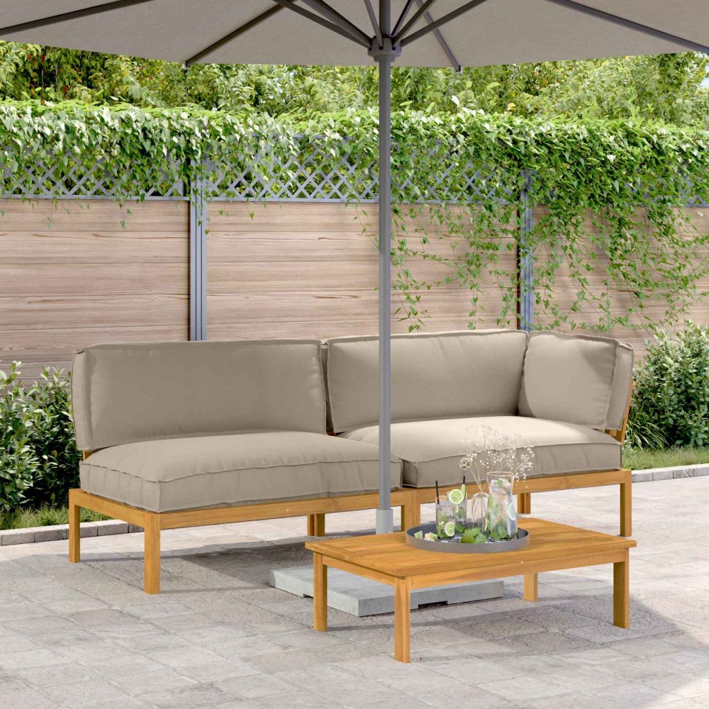 vidaXL Soffset med kudde Enfärgad 3 pcs Taupe Massivt Akaciaträ