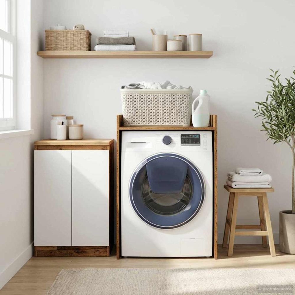 vidaXL Tvättmaskinskabinet med lagring Gammalt trä 67,5 x 62 x 97 cm