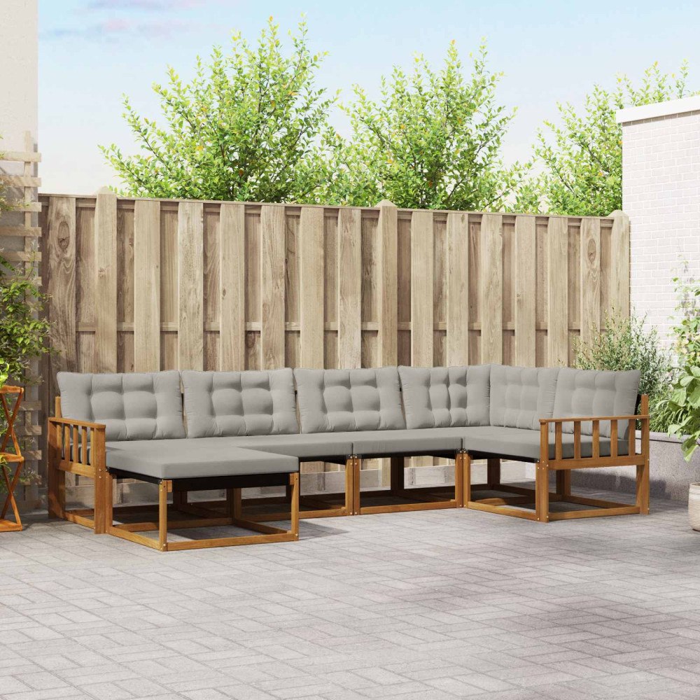 vidaXL Utomhussoffset 6 pcs Naturlig och Ljus Grå Massivt Akaciaträ