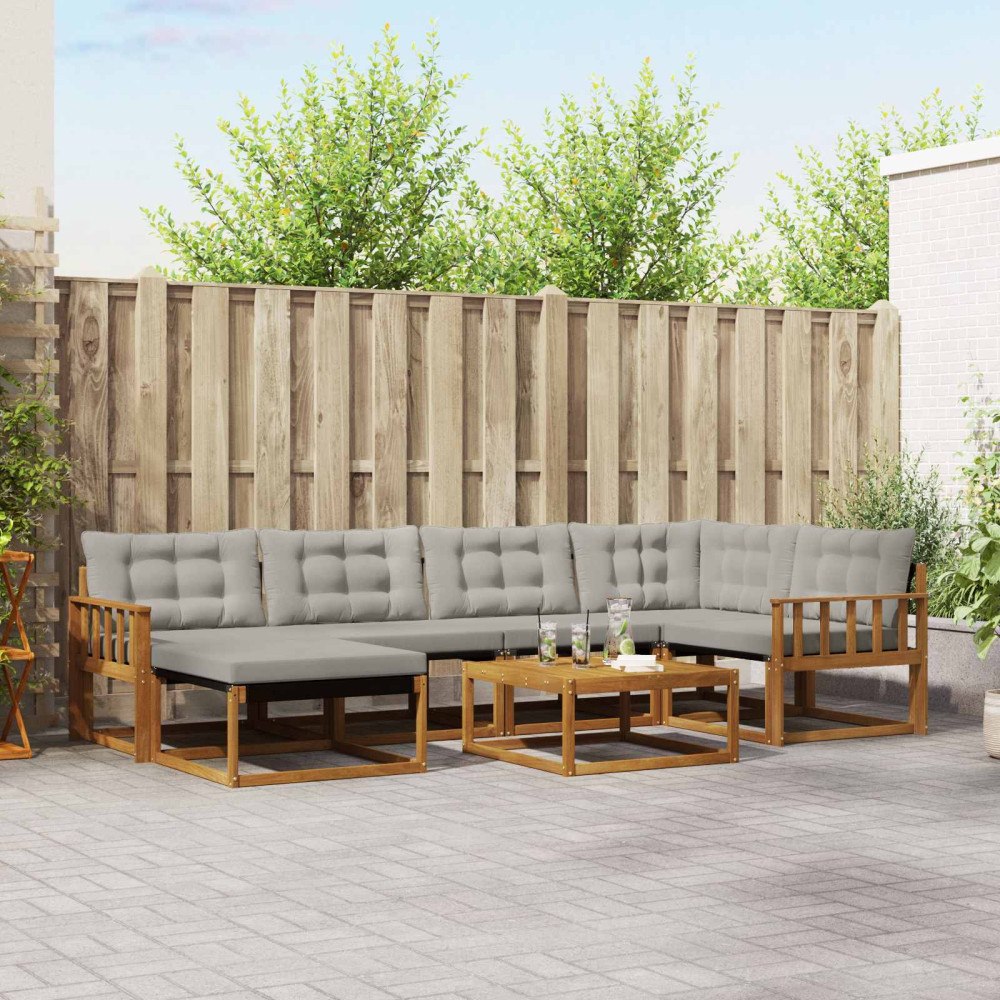 vidaXL Utomhussoffset 7 pcs Naturlig och Ljus Grå Massivt Akaciaträ