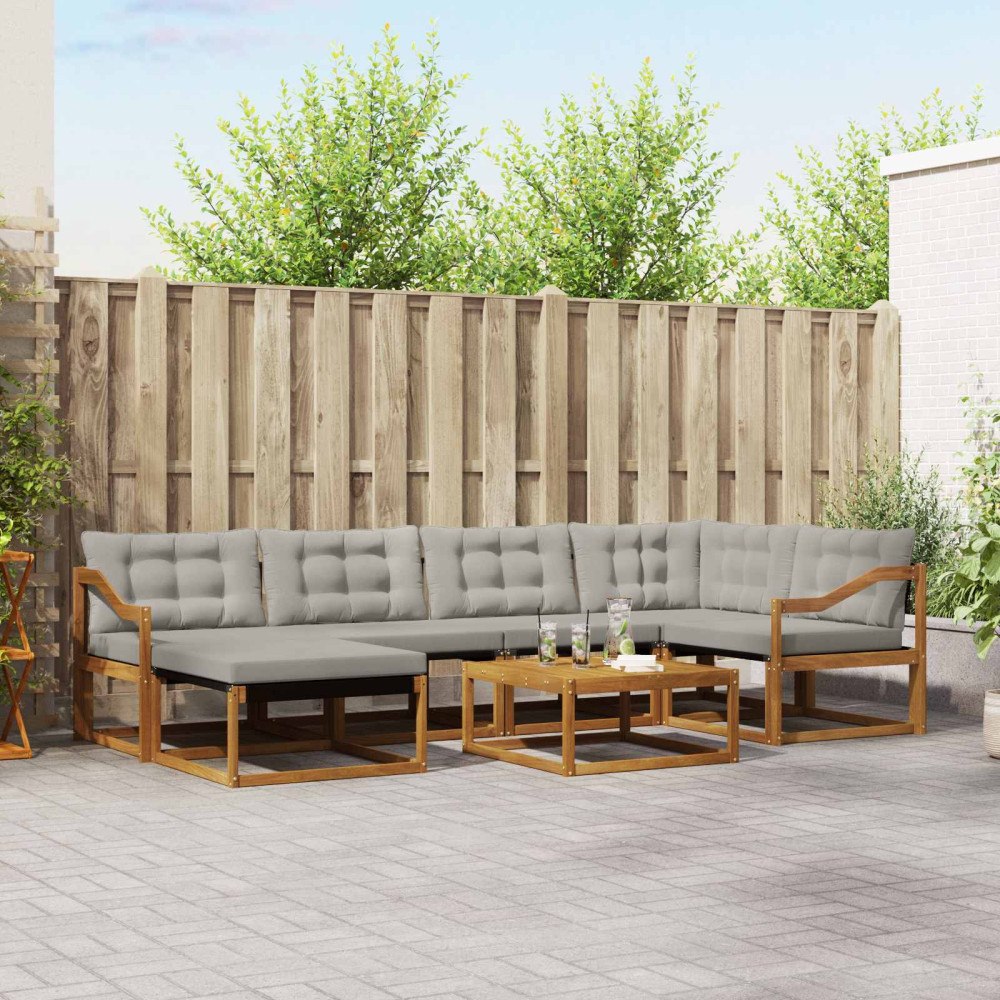 vidaXL Utomhussoffset 7 pcs Naturlig och Ljus Grå Massivt Akaciaträ