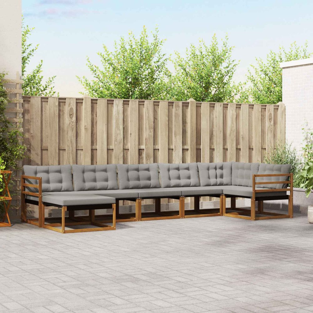 vidaXL Utomhussoffset 7 pcs Naturlig och Ljus Grå Massivt Akaciaträ