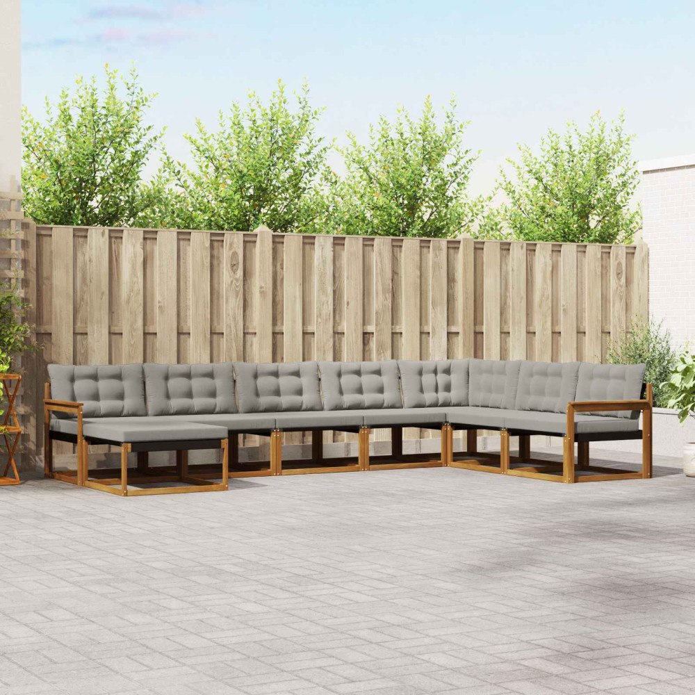 vidaXL Utomhussoffset 8 pcs Naturlig och Ljus Grå Massivt Akaciaträ