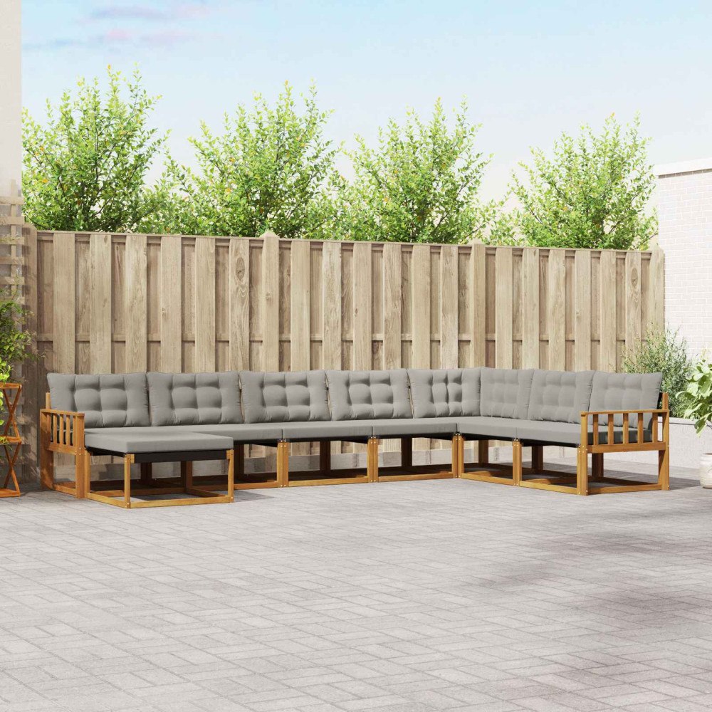 vidaXL Utomhussoffset 8 pcs Naturlig och Ljus Grå Massivt Akaciaträ