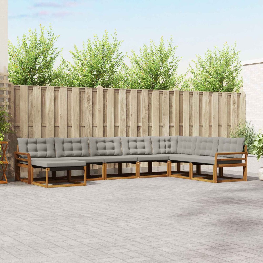 vidaXL Utomhussoffset 8 pcs Naturlig och Ljus Grå Massivt Akaciaträ