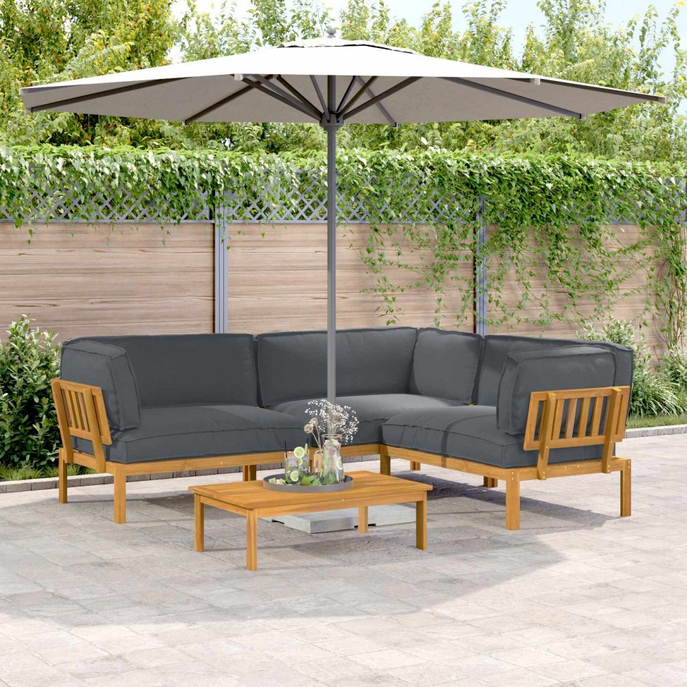 vidaXL Soffset med kudde Enfärgad 4 pcs Antracit Massivt Akaciaträ