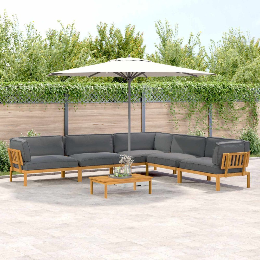 vidaXL Soffset med kudde Enfärgad 6 pcs Antracit Massivt Akaciaträ