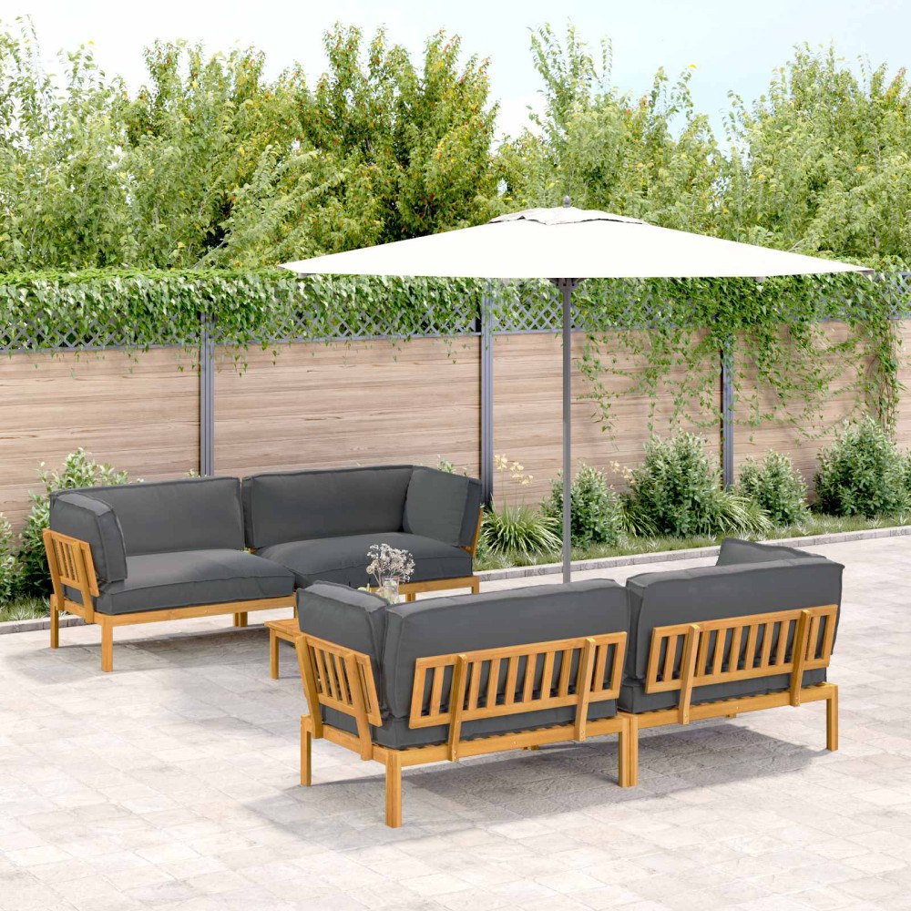 vidaXL Soffset med kudde Enfärgad 5 pcs Antracit Massivt Akaciaträ