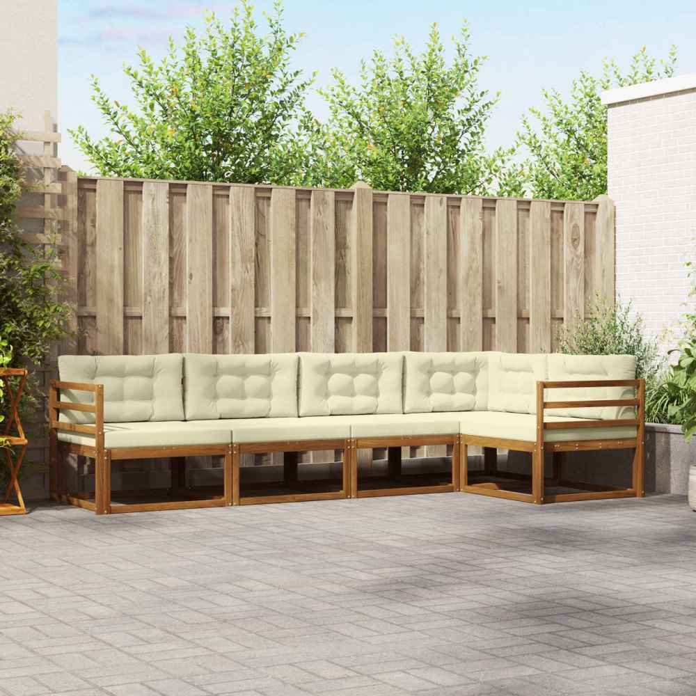 vidaXL Utomhussoffset med kudde 5 pcs Naturlig och Grädde