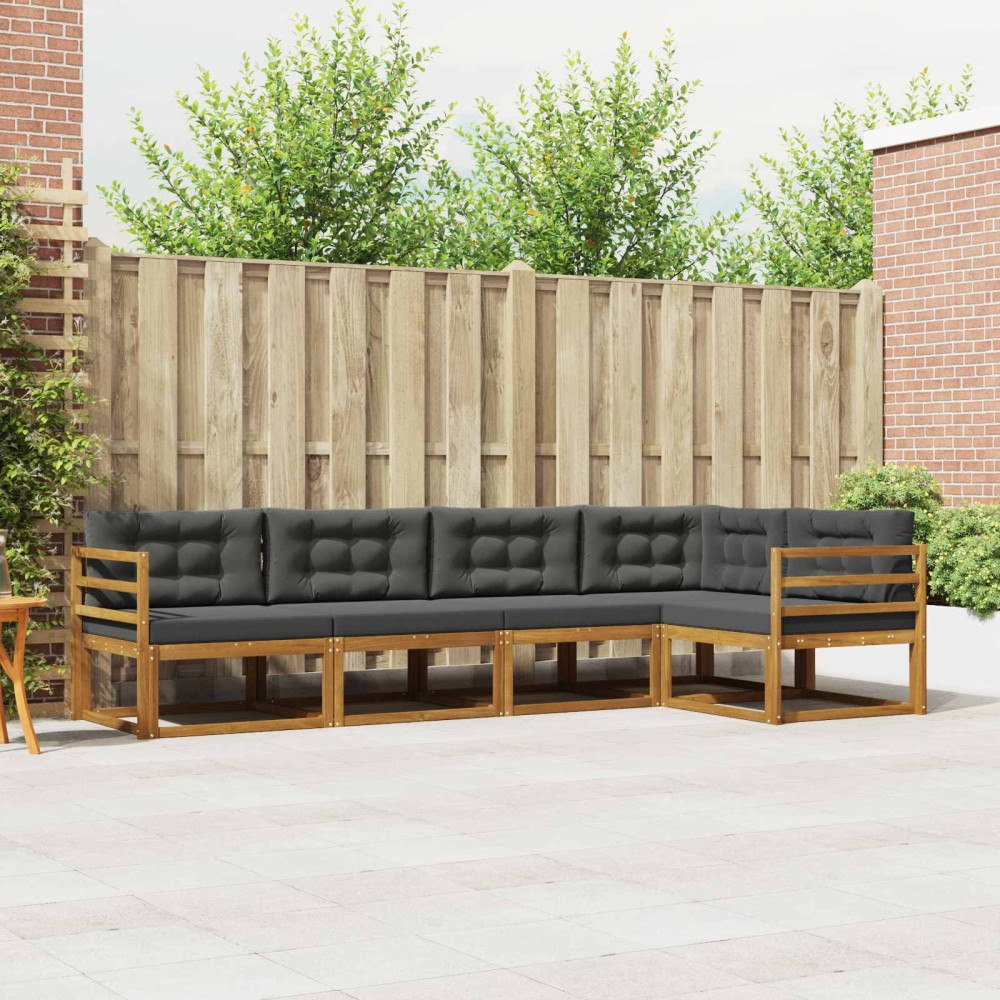 vidaXL Utomhussoffset med kudde 5 pcs Naturlig och Antracit