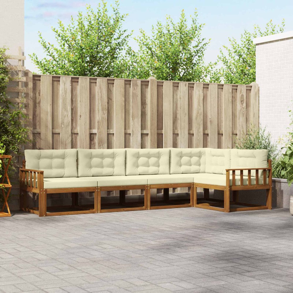 vidaXL Utomhussoffset med kudde 5 pcs Naturlig och Grädde