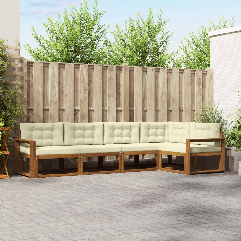 vidaXL Utomhussoffset med kudde 5 pcs Naturlig och Grädde