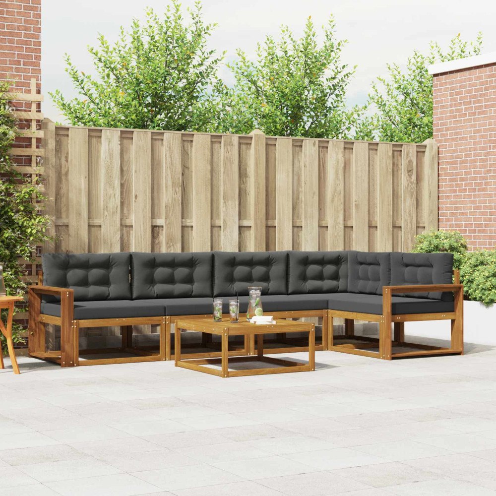 vidaXL Utomhussoffset med kudde 6 pcs Naturlig och Antracit