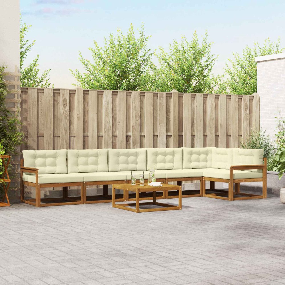 vidaXL Utomhussoffset med kudde 7 pcs Naturlig och Grädde