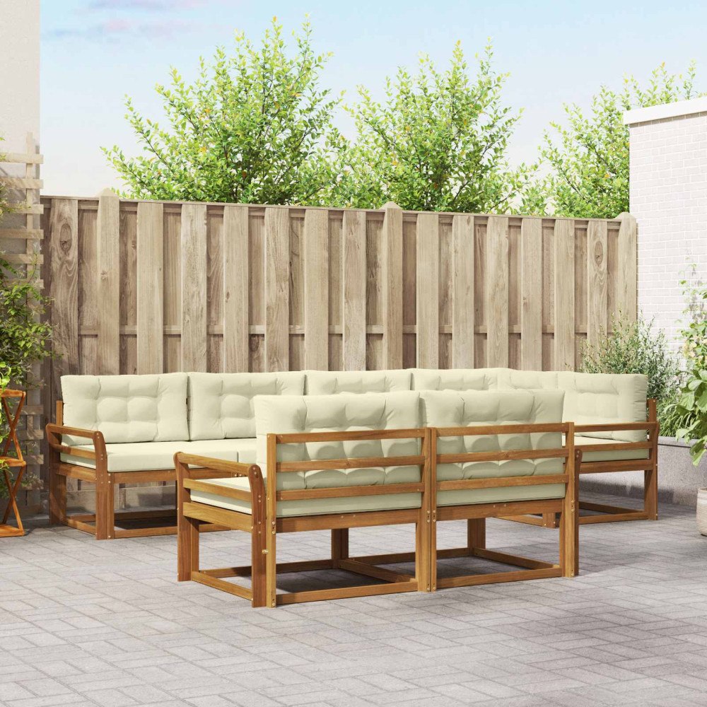 vidaXL Utomhussoffset med kudde 7 pcs Naturlig och Grädde