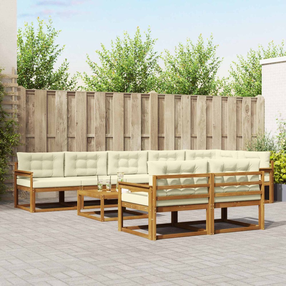 vidaXL Utomhussoffset med kudde 9 pcs Naturlig och Grädde