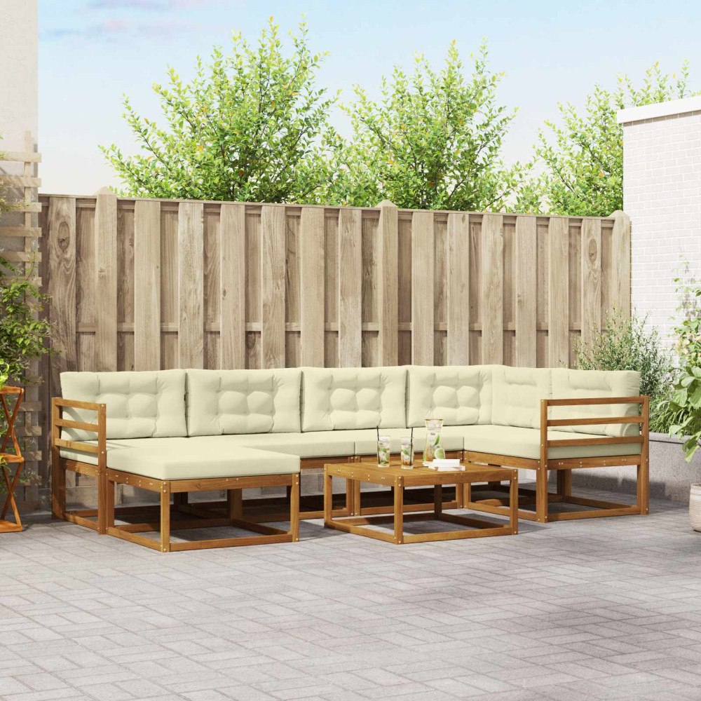 vidaXL Utomhussoffset med kudde 7 pcs Naturlig och Grädde