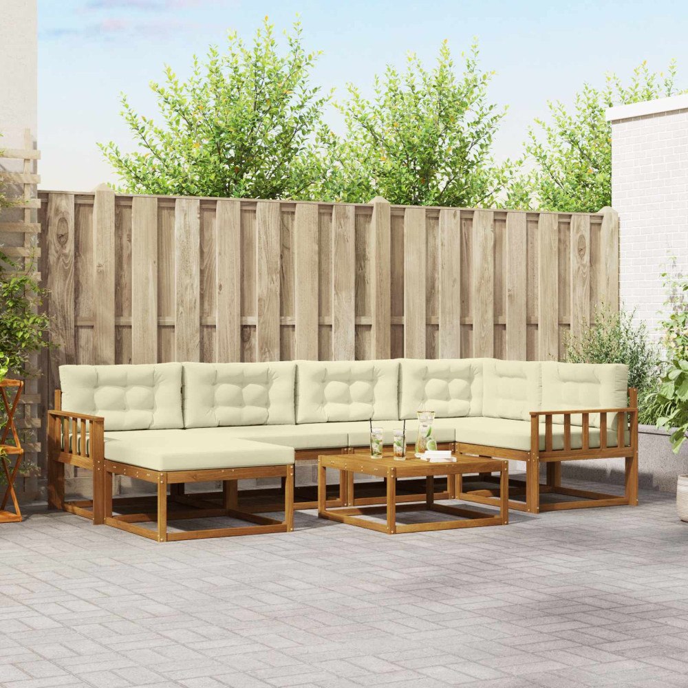 vidaXL Utomhussoffset med kudde 7 pcs Naturlig och Grädde