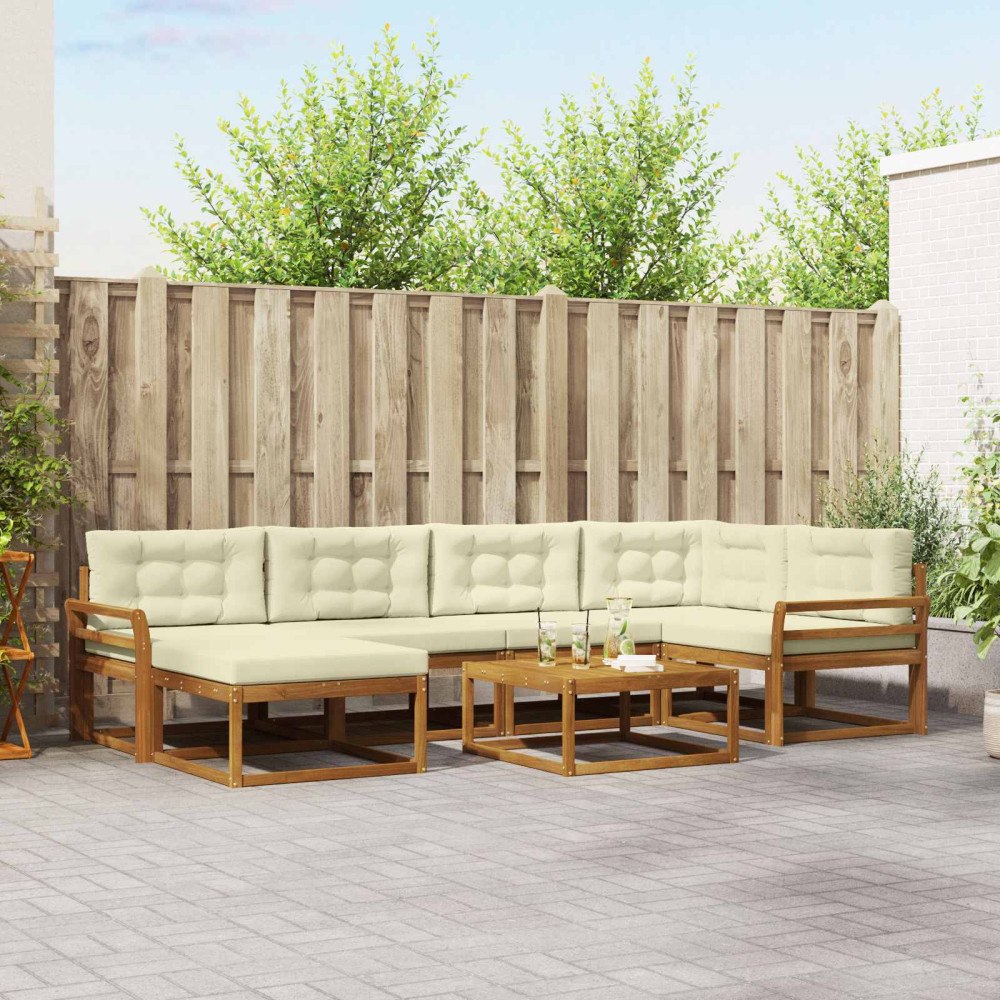 vidaXL Utomhussoffset med kudde 7 pcs Naturlig och Grädde