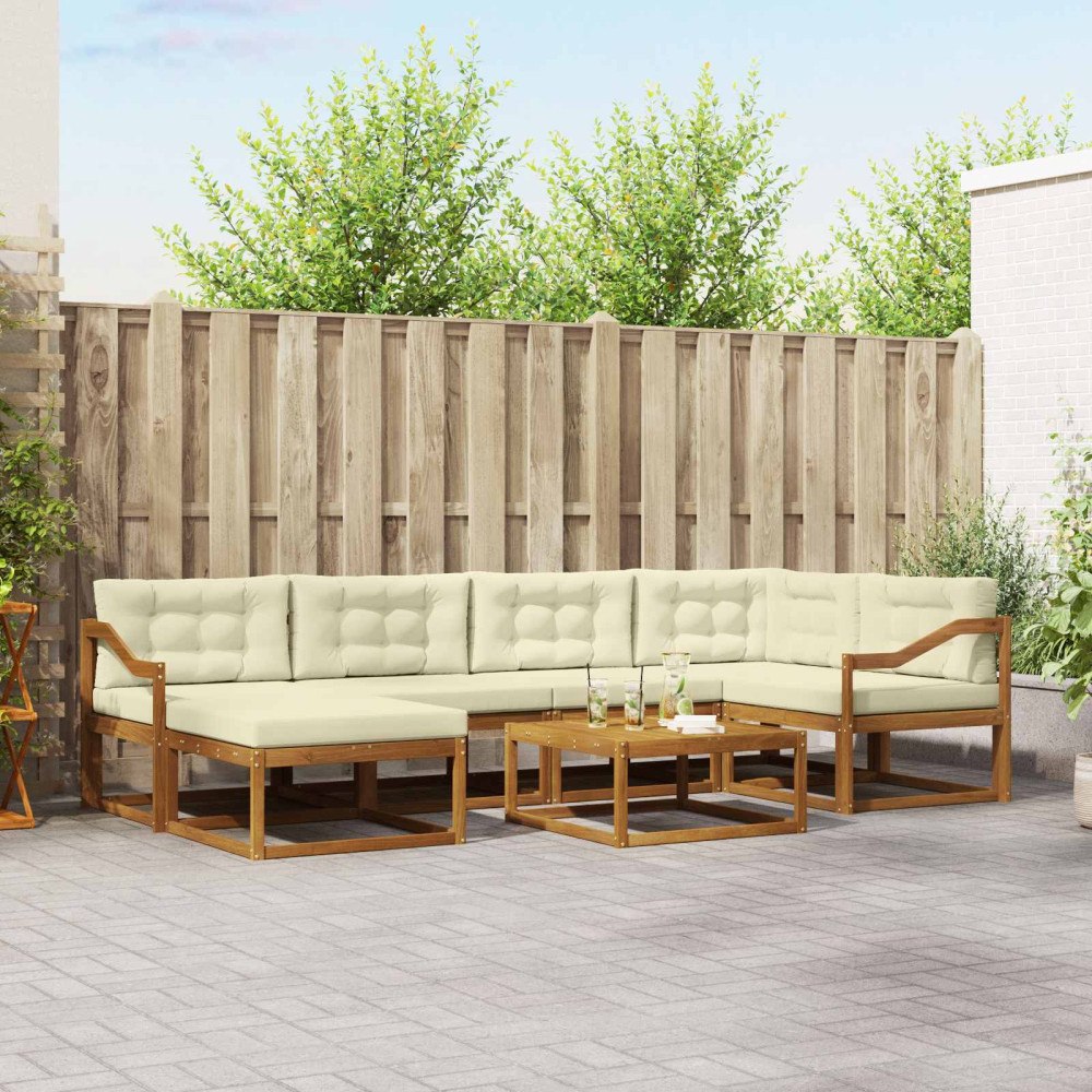 vidaXL Utomhussoffset med kudde 7 pcs Naturlig och Grädde