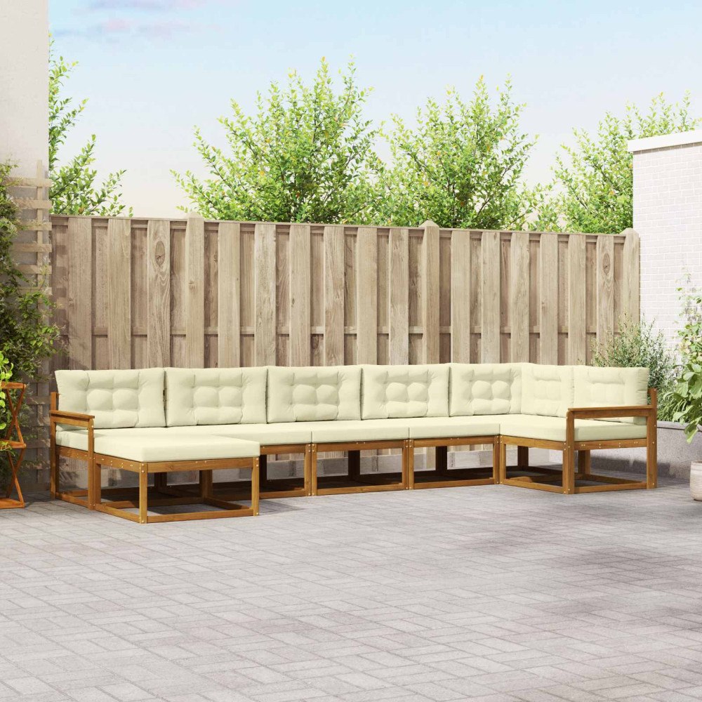 vidaXL Utomhussoffset med kudde 7 pcs Naturlig och Grädde