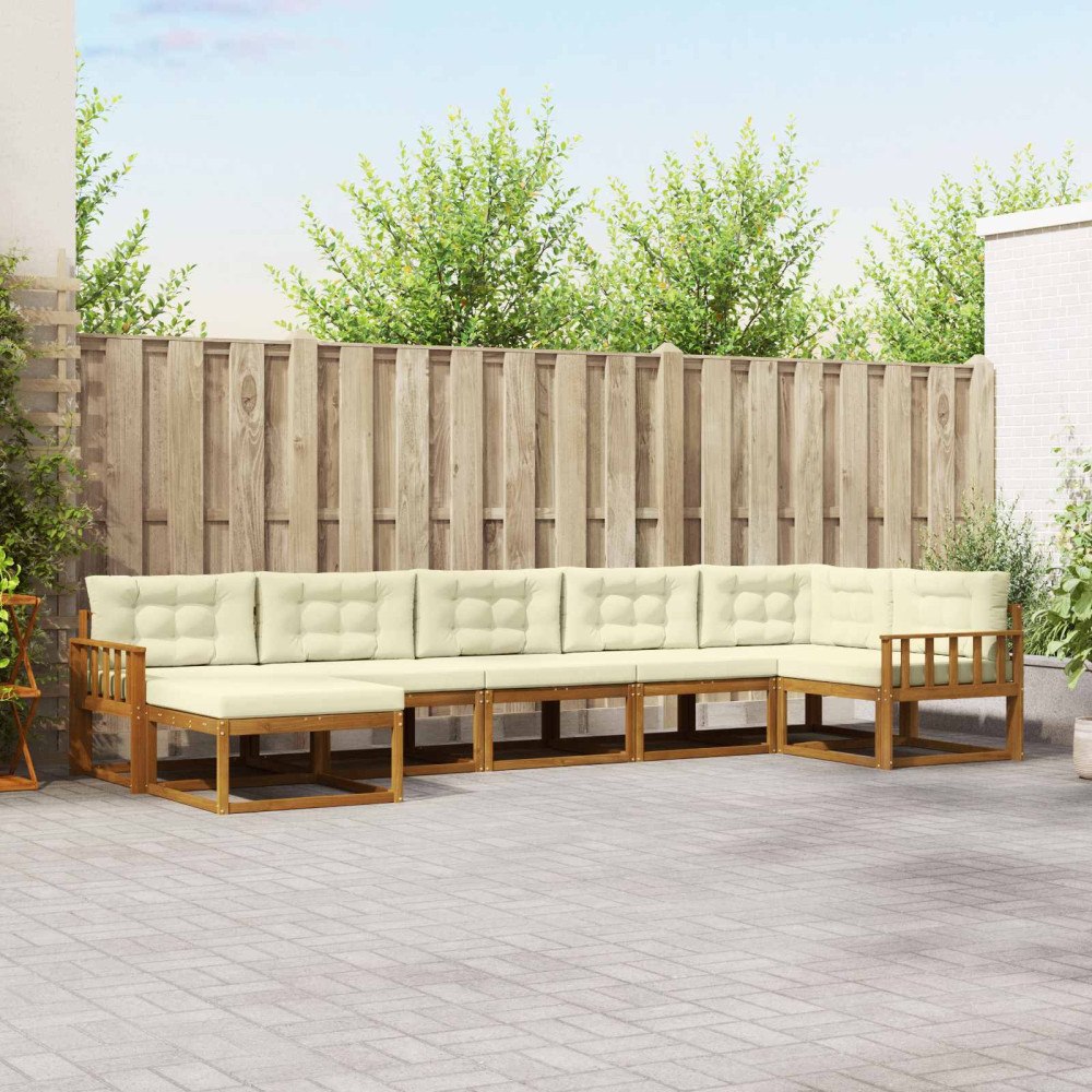 vidaXL Utomhussoffset med kudde 7 pcs Naturlig och Grädde