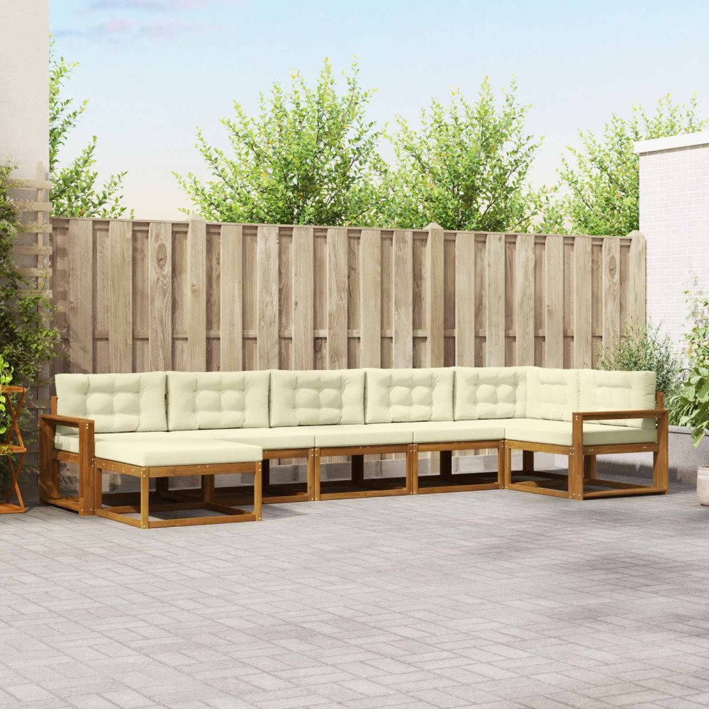 vidaXL Utomhussoffset med kudde 7 pcs Naturlig och Grädde