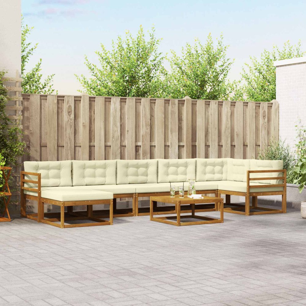 vidaXL Utomhussoffset med kudde 8 pcs Naturlig och Grädde