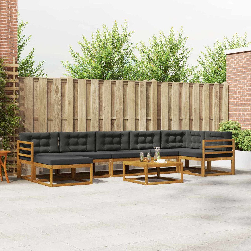 vidaXL Utomhussoffset med kudde 8 pcs Naturlig och Antracit