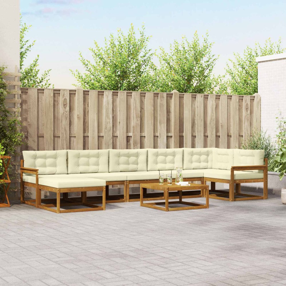 vidaXL Utomhussoffset med kudde 8 pcs Naturlig och Grädde