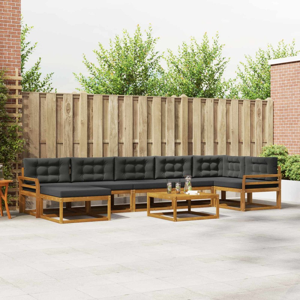 vidaXL Utomhussoffset med kudde 8 pcs Naturlig och Antracit