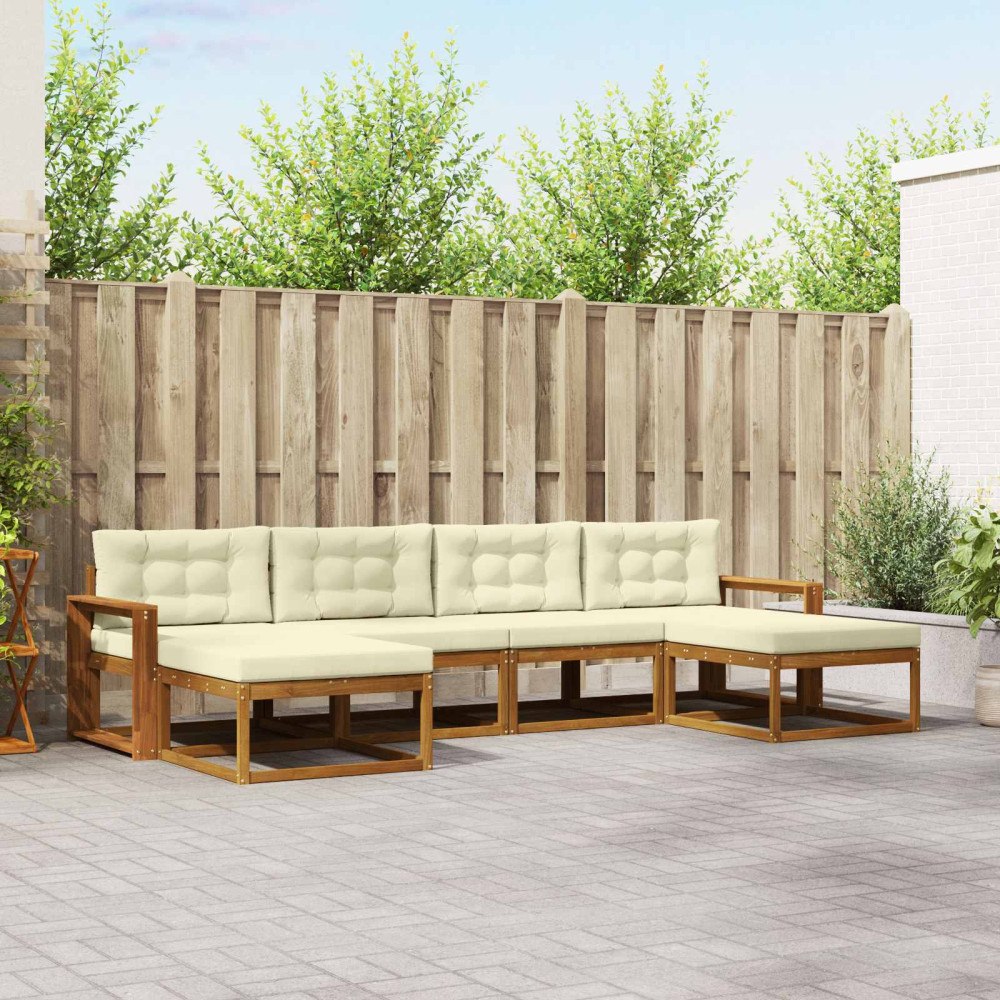 vidaXL Utomhussoffset med kudde 6 pcs Naturlig och Grädde