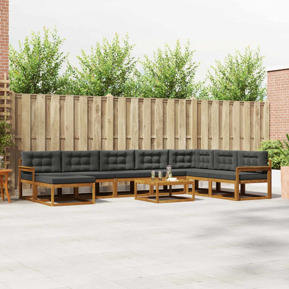 vidaXL Utomhussoffset med kudde 9 pcs Naturlig och Antracit