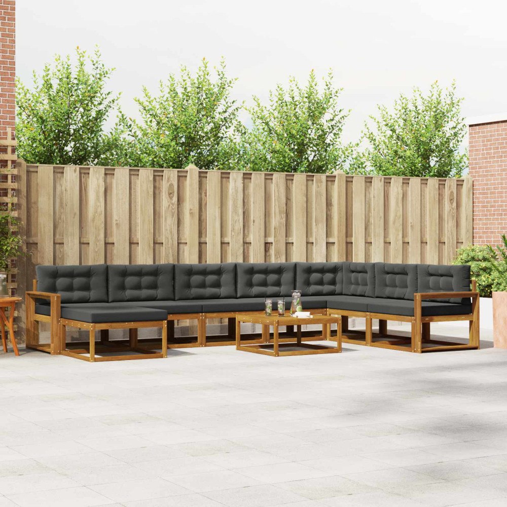 vidaXL Utomhussoffset med kudde 9 pcs Naturlig och Antracit