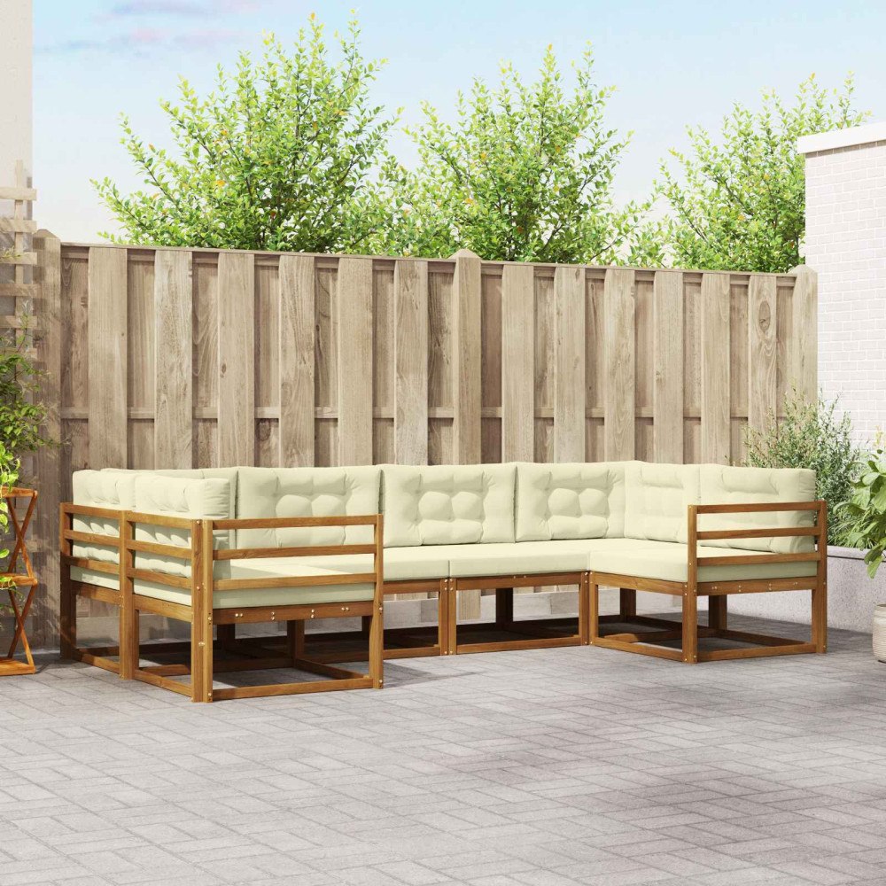 vidaXL Utomhussoffset med kudde 6 pcs Naturlig och Grädde