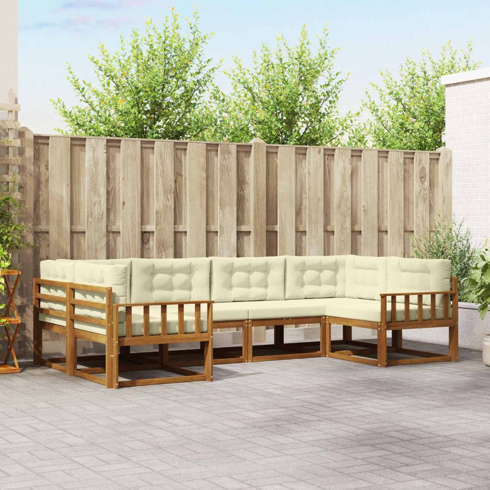 vidaXL Utomhussoffset med kudde 6 pcs Naturlig och Grädde